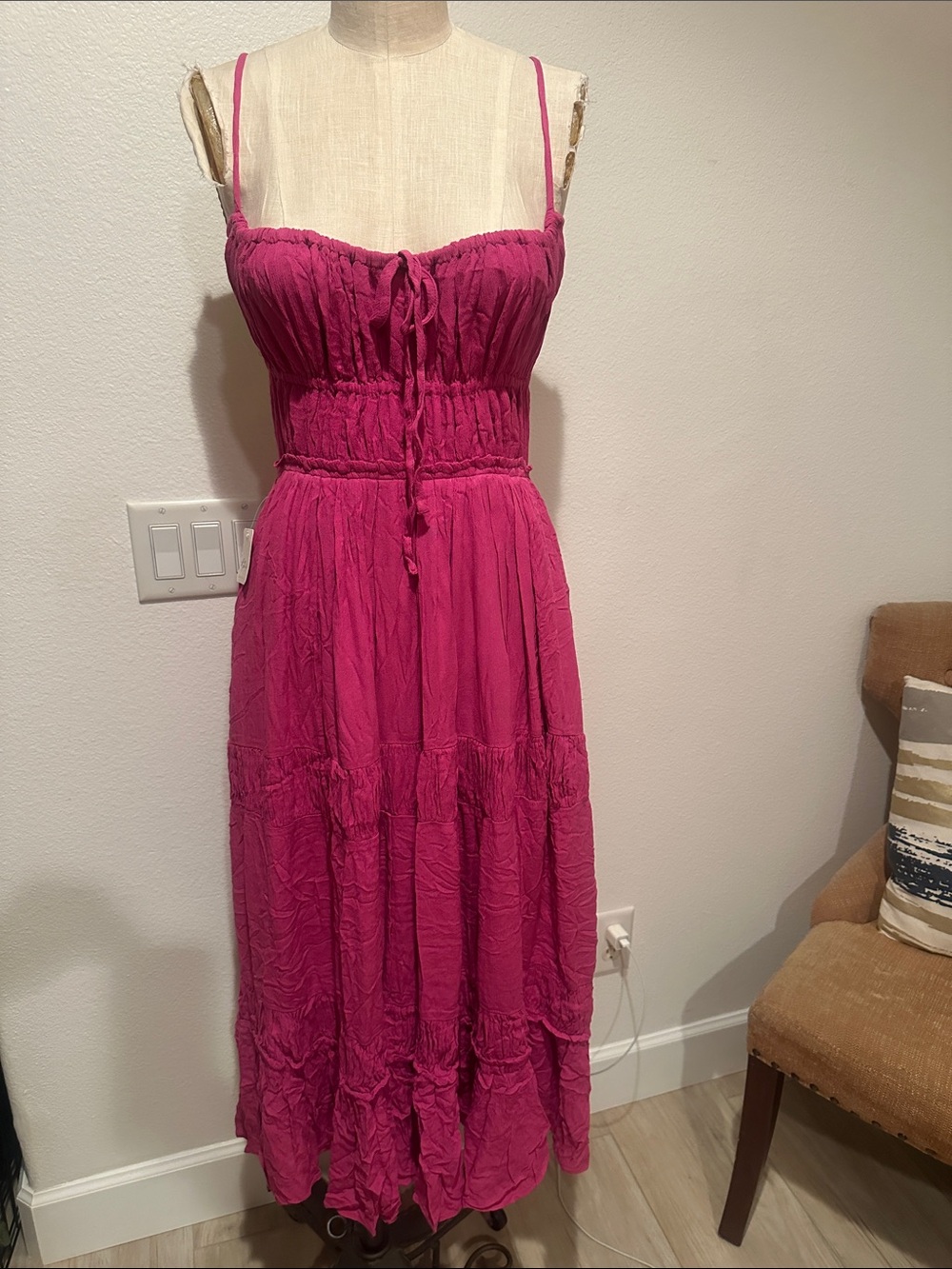 Free People Fuchsia Smocked Spaghetti-Strap Maxi Dress